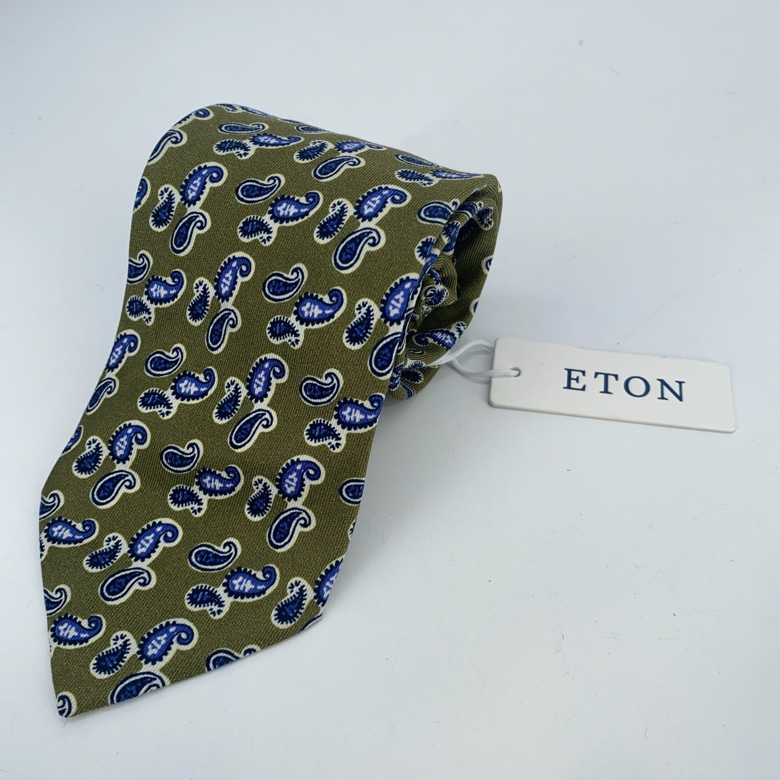 Eton Tie Men One Size Green Blue Paisley Silk Classic Fit Necktie Italy Made Nwt